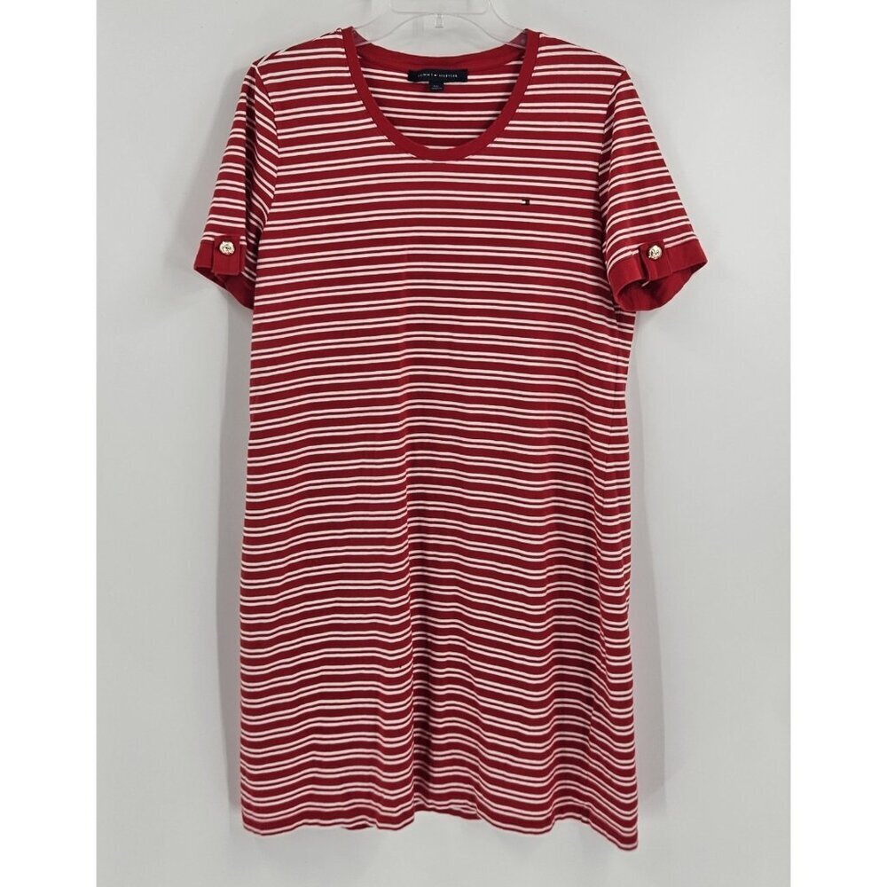 Tommy Hilfiger Women’s T-Shirt Dress Stripe Red and White Size L